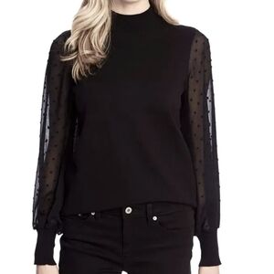 CeCe Black Sheer Sleeve Blouse